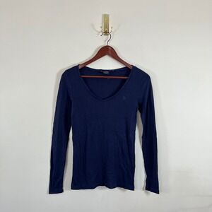 Vintage Y2K Ralph Lauren Sport Long Sleeve V-Neck Shirt Pony Logo Navy Med Bella